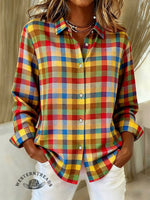 Women's Vintage Abstract Geometric Art Print Casual Cotton Shirt