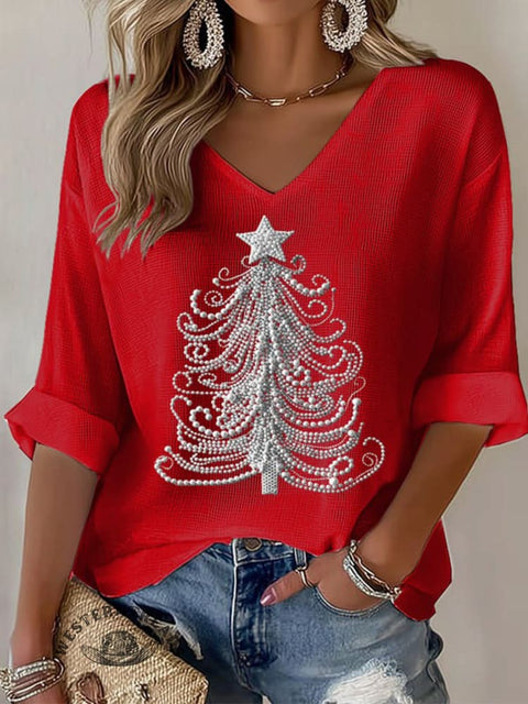 Women's Christmas Tree Pattern Art Print Casual Pullover Sweater
