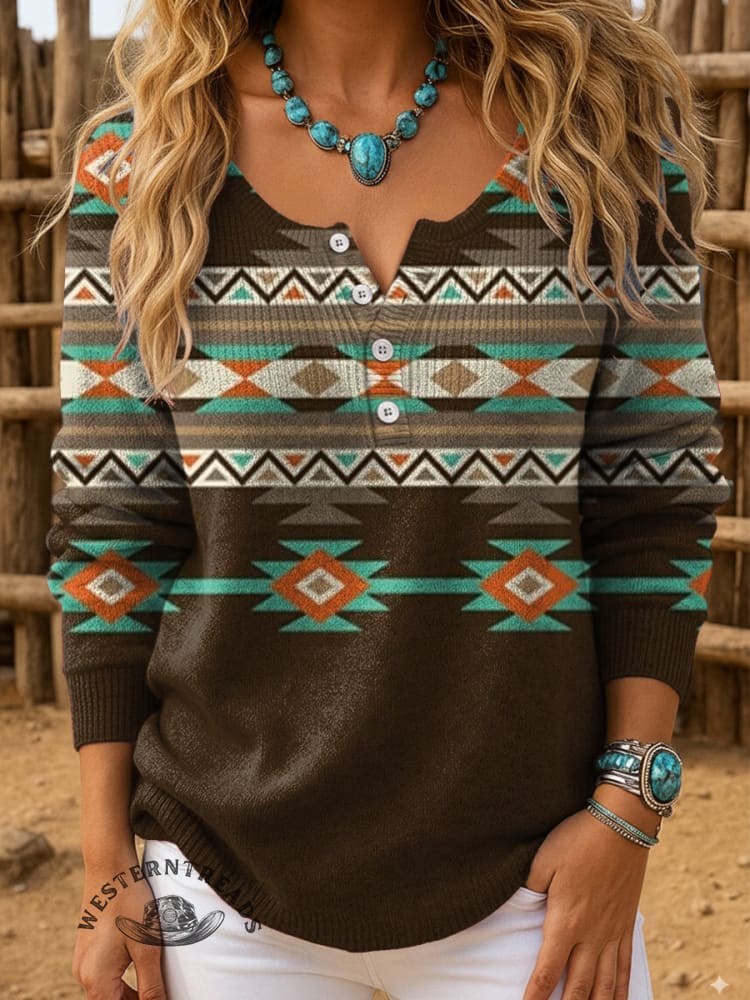 Vintage Aztec Print Buttoned Cardigan Sweater
