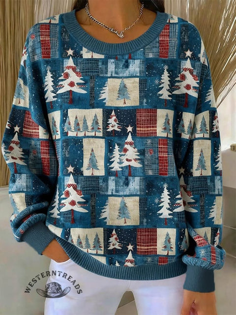 Christmas Tree Art Print Knit Pullover Sweater