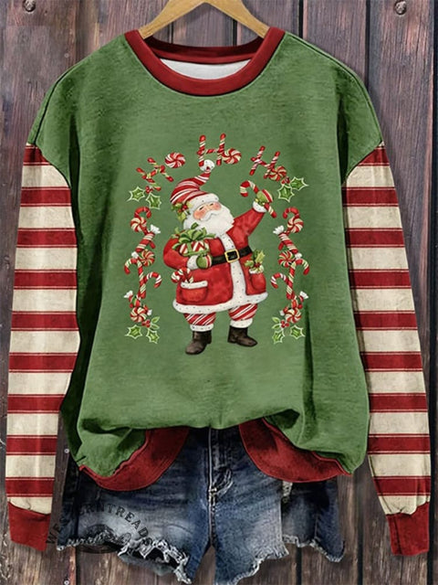 Christmas Santa Claus Art Print Casual Cotton Sweatshirt