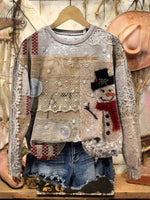 Christmas Snowman Print Casual Cotton Sweatshirt