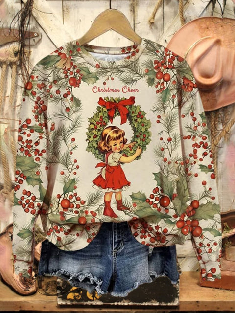 Christmas Print Casual Cotton Sweatshirt
