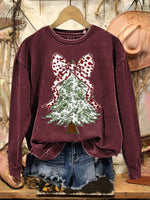 Christmas Tree Print Casual Cotton Sweatshirt
