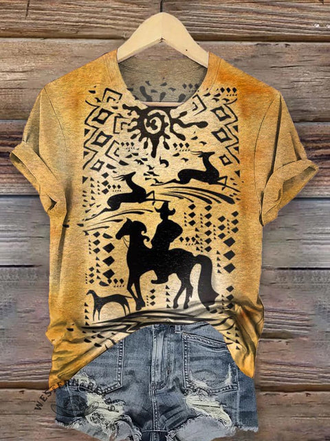 Western Cowboy Print Casual T-shirt