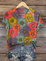 Western Color Flowers Print Casual T-shirt