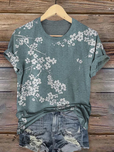 Retro Flower Print Casual T-shirt