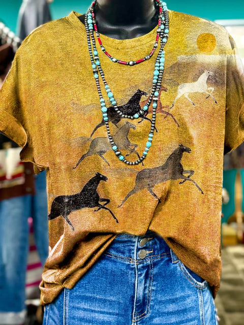 Horse Art Print Casual T-shirt