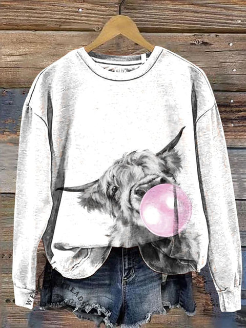 Cow Blowing Bubbles Casual Cotton Sweatshirt