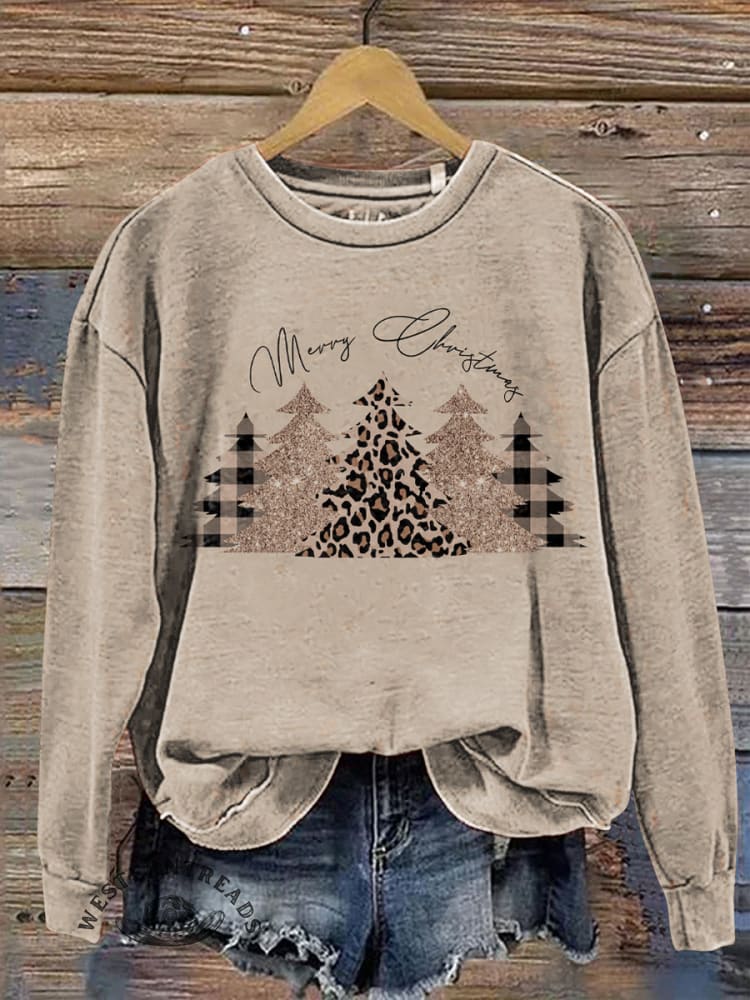 Christmas Tree Print Casual Cotton Sweatshirt