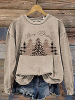 Christmas Tree Print Casual Cotton Sweatshirt