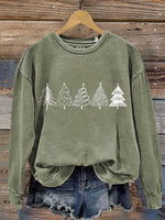 Christmas Tree Print Casual Cotton Sweatshirt