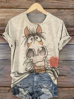 Vintage Donkey and Flower Art Prints Casual T-shirt