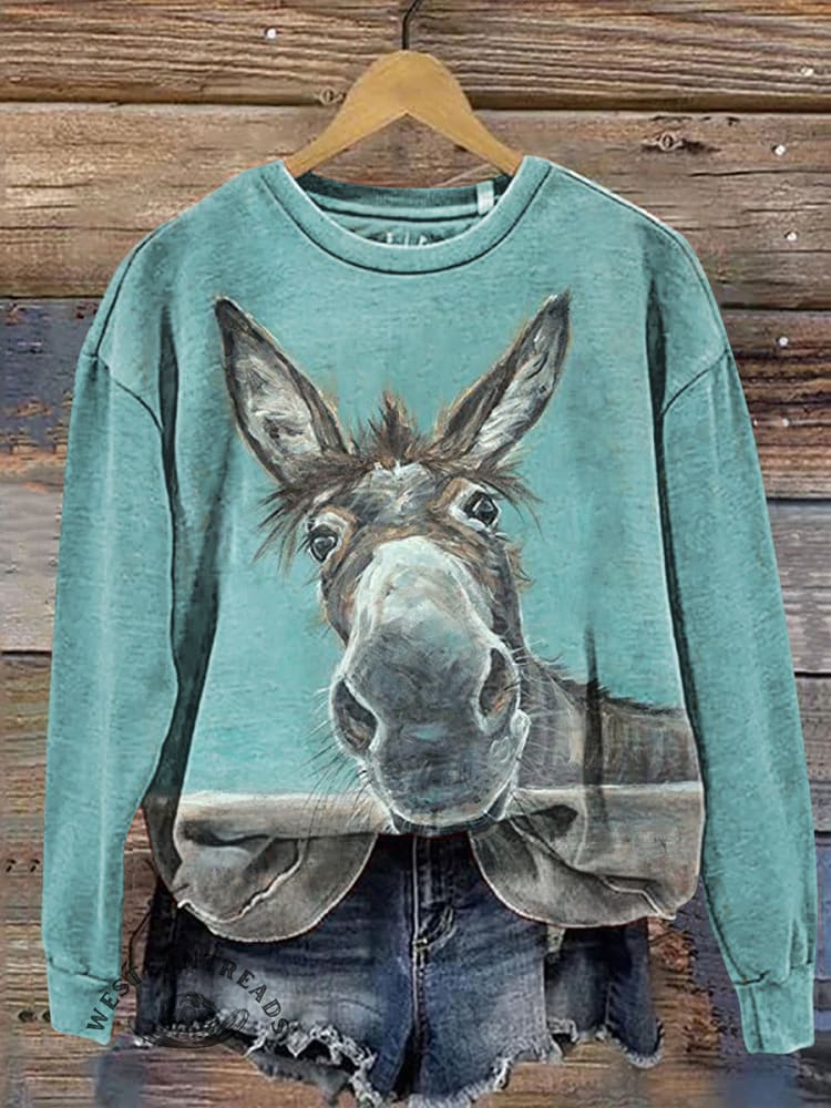 Cute Donkey Prints Casual Cotton Sweatshirt