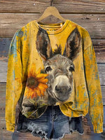 Cute Donkey and Sun Flower Prints Casual Cotton Sweatshirt