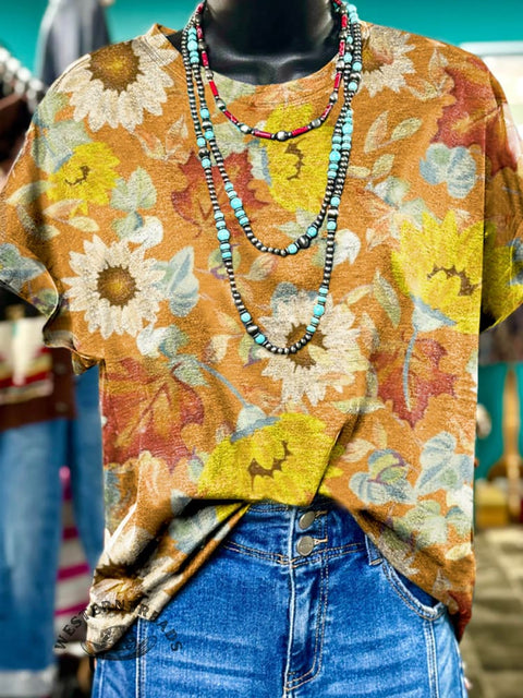 Colorful Flower Print Casual T-shirt