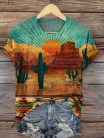 Western Sunrise Cactus Art Print T-shirt