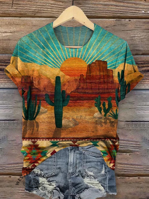 Western Sunrise Cactus Art Print T-shirt