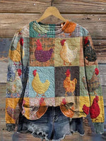 Colorful Chicken Patchwork Print Casual Cotton Sweatshirt