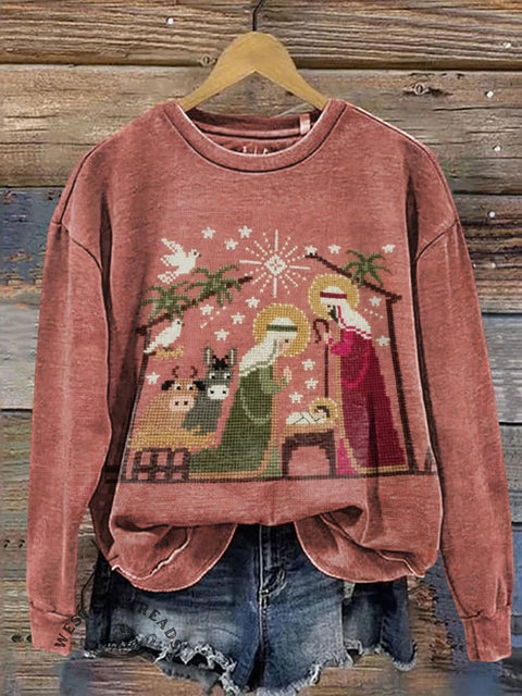 Angel and Donkey Print Casual Cotton Sweatshirt