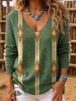 Western Stripe Pattern Art Casual Pullover Sweater