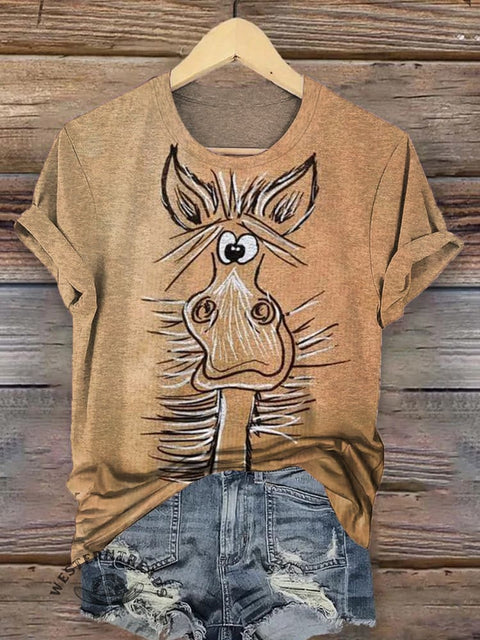 Funny Donkey Print Casual T-shirt