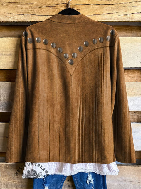 Women's Rivet Tassel Visual Print Casual Jacket