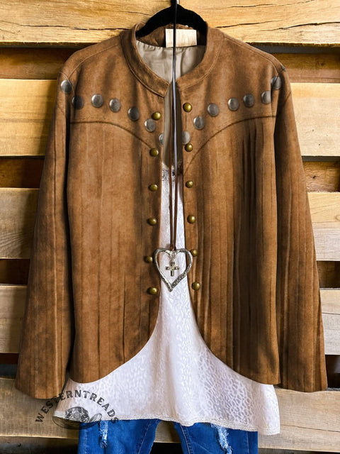 Women's Rivet Tassel Visual Print Casual Jacket