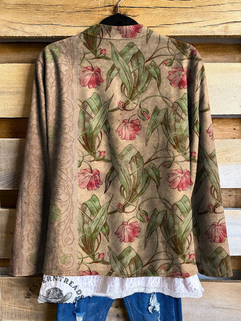 Women's Retro Flower Print Casual Jacket