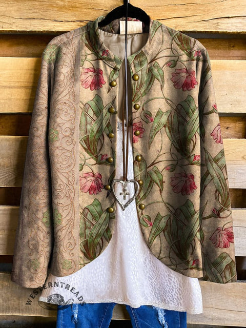 Women's Retro Flower Print Casual Jacket