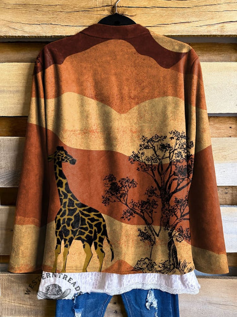 Women's Western Giraffe and Tree Print Casual Jacket