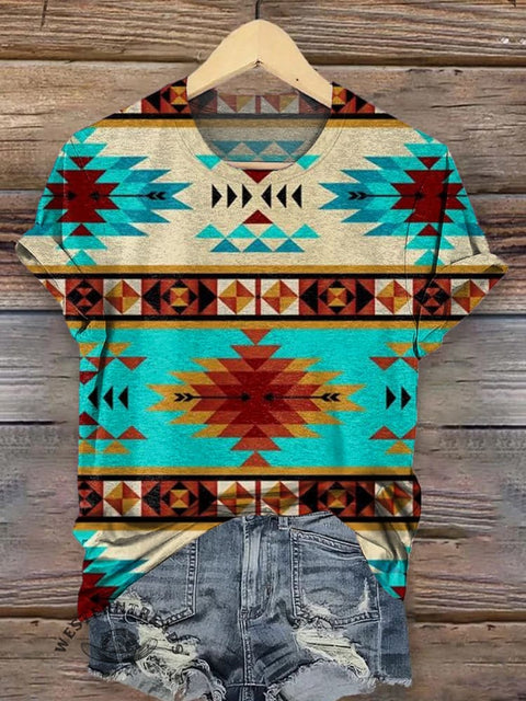 Retro Color Aztec Print T-shirt