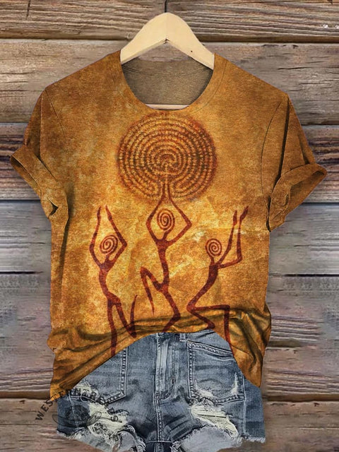 Retro Mysterious Tribe Print T-shirt