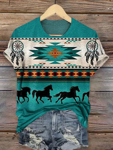 Retro Aztec Dreamcatcher and Horse Print T-shirt