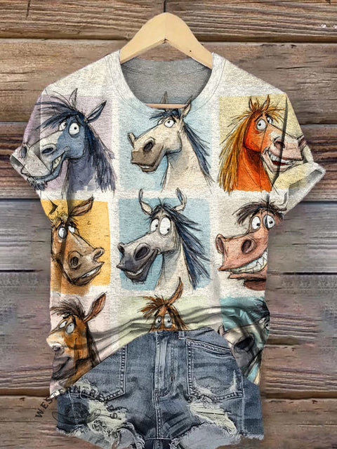 Funny Donkey and Horse Print T-shirt