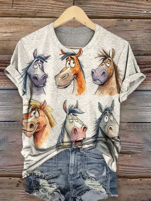 Funny Donkey and Horse Print T-shirt