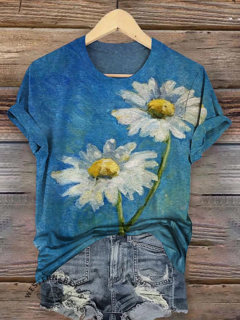 Blue Sky and Flower Print T-shirt