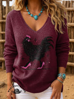 Chicken In High Heels Print Casual Cotton Sweatshirt