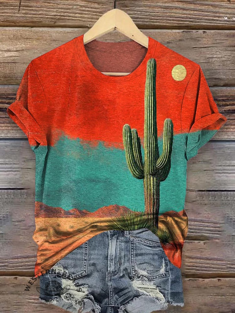 Desert Red Sun Cactus T-shirt