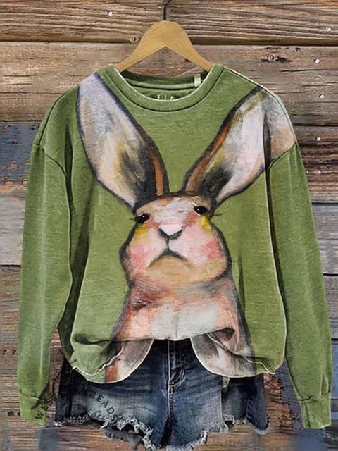 Funny Rabbit  Art Print Casual Cotton Sweatshirt