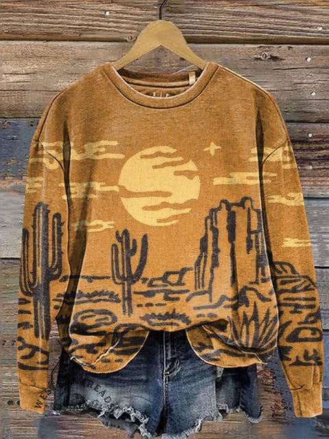 Cactus Print Casual Cotton Sweatshirt
