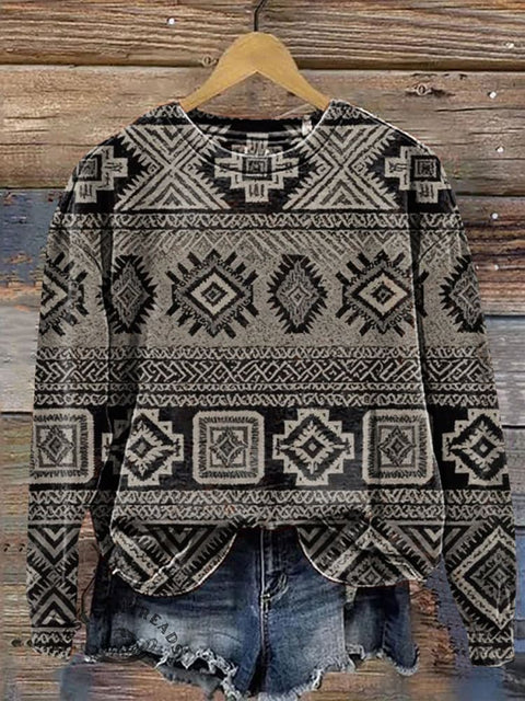 Retro Azct Pattern Casual Cotton Sweatshirt