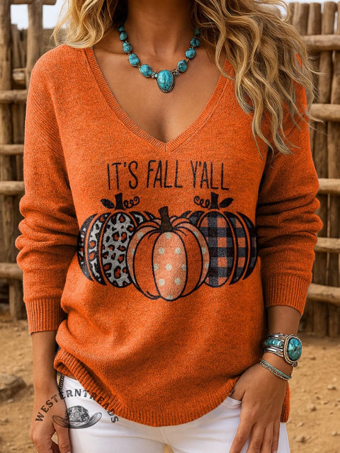 Women's Halloween Colorful Pumpkins Casual Pullover Sweater