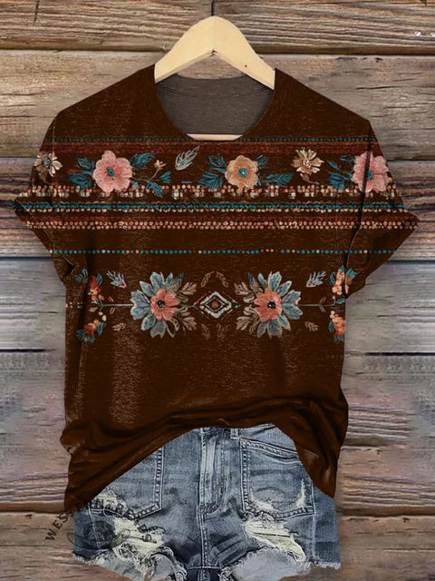 Brown Retro Flower T-shirt