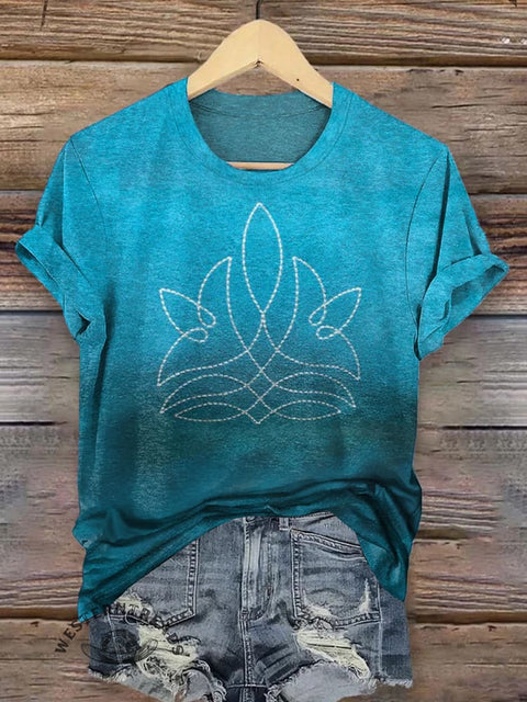 Gradient Blue Ethnic Tribal Pattern T-shirt