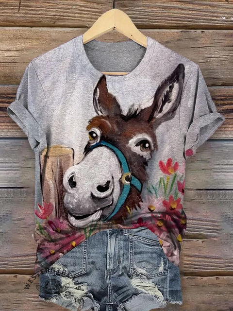 Donkey and Flower Pattern T-shirt