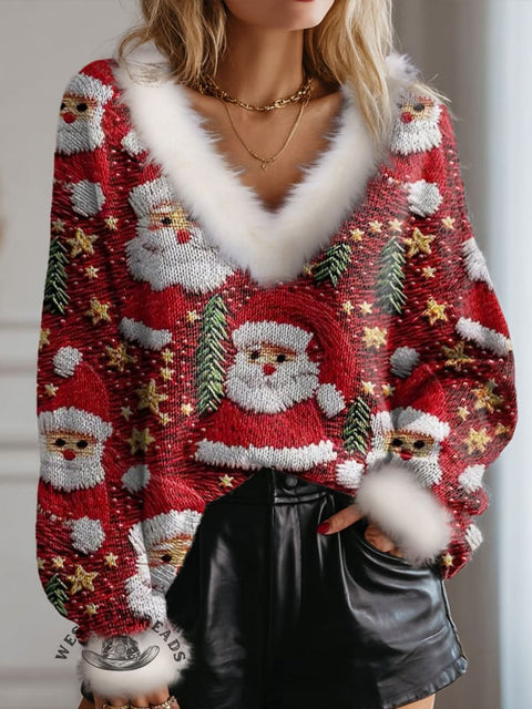 Santa Claus Print Knit Pullover Sweater