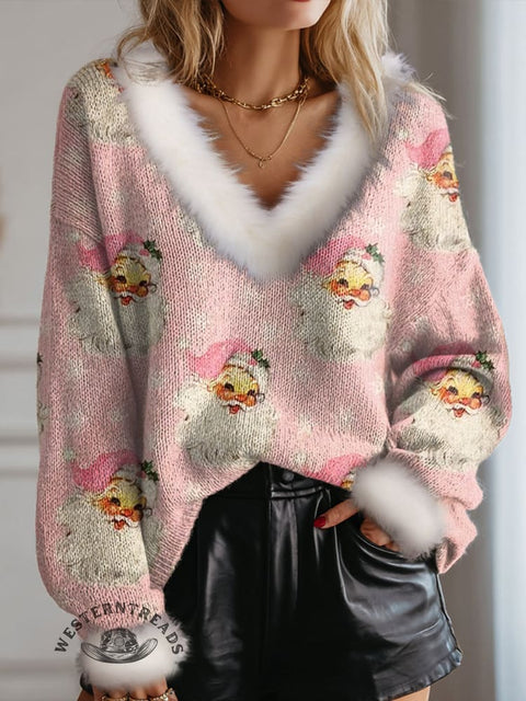 Santa Claus Print Knit Pullover Sweater