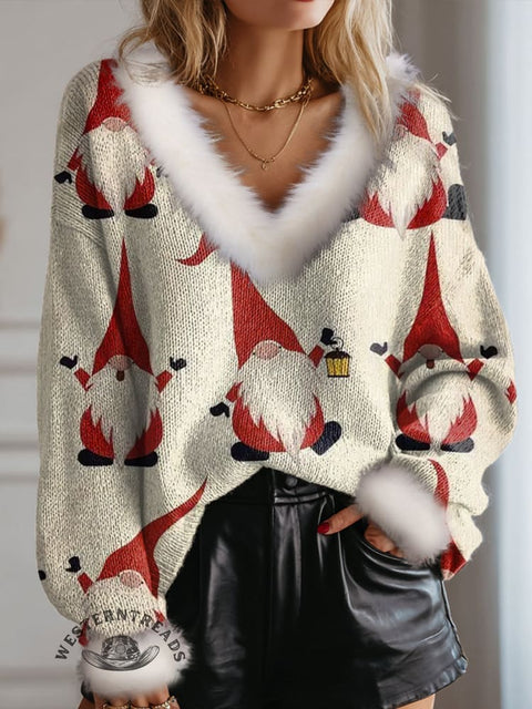 Santa Claus Print Knit Pullover Sweater