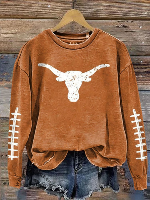 Western Cattle Head Bones Casual Cotton Sweatshirt